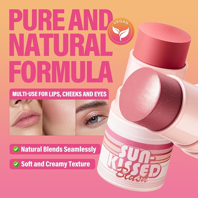 Sun Kissed Blush Face Bronzer Stick For Cheeks, Lips, Long-Lasting, Blendable, Vegan Makeup For All Skin Tones, 01 Morning, 0.21 Oz