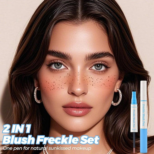 Erinde Natural Freckle Blush Pen, 2 in 1 Dark Brown Liquid Freckle Stamp & Coral Orange Liquid Blush for Cheeks, Long Lasting Waterproof Freckles Tattoo Marker for Natural Sunkissed Makeup, 02