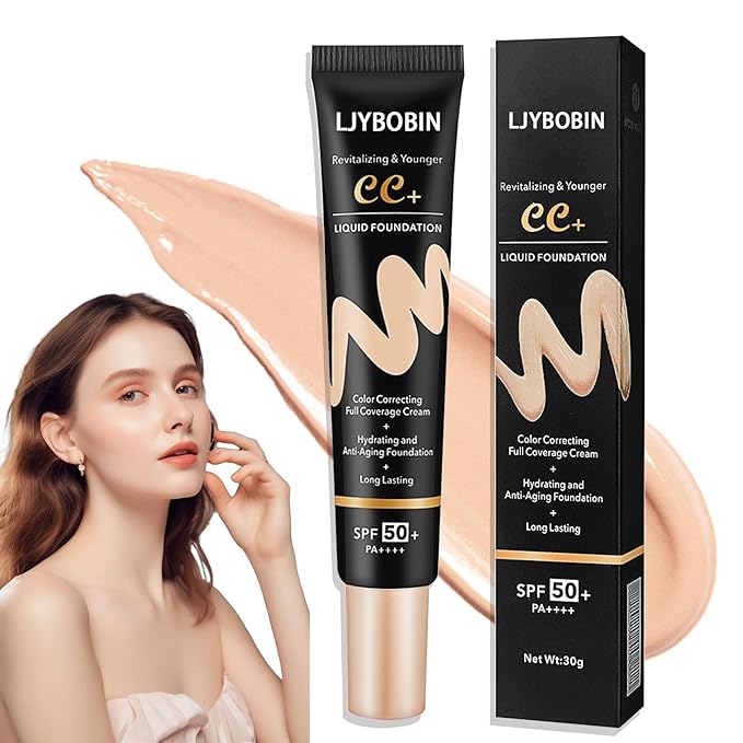 Hydrating CC Cream with SPF 50+ PA++++,Waterproof Flawless Concealer Full Coverage BB Cream for All Skin Types,Long Lasting Moisturizing Full Coverage Liquid Foundation for Men & Women(Natural)