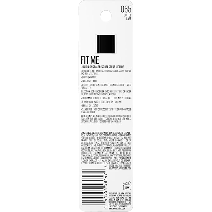 Maybelline Fit Me Liquid Concealer Makeup, Natural Coverage, Lightweight, Conceals, Covers Oil-Free, Coffee (Packaging May Vary)