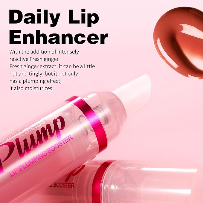 Lip Plumping Booster, Ginger Lip Plumper Gloss Lip Plumping Oil,Plump & Pout Lip Plumper,Ultra-Hydrating & Nourishing,Glossy Finish Fuller Natural Lip Gloss for Women Girls, #06 Spiced Wine