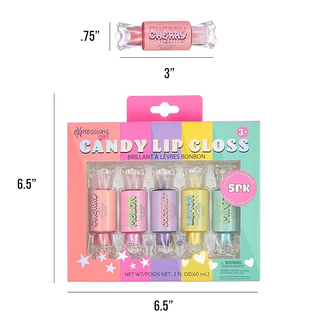 EXPRESSIONS 10pc Candy Lip Gloss Set – Fruity Flavored Lip Gloss For Girls, 12mL Lip Gloss Tubes w/Precision Applicator, Safe and Non-Toxic Lip Gloss Gift Set For Girls