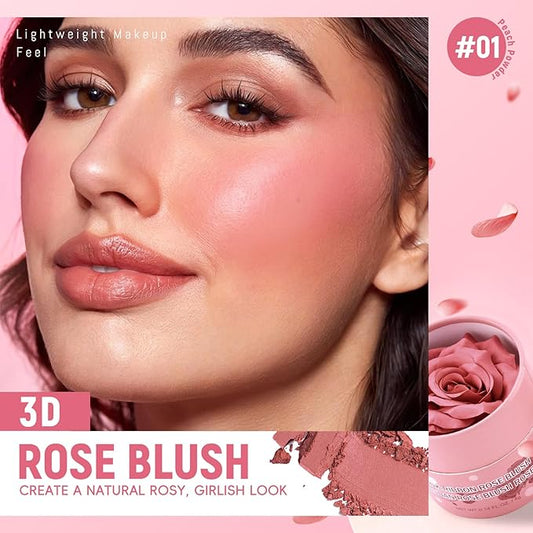 3D Rose Petal Blush for Cheeks, Baby Peach Cream to Powder Flower Blush Makeup Gift for Women, Natural Nude Dewy Finish Shimmer Buildable Face Rouge Rubor Highlighter Contour Makeup-Baby Peach