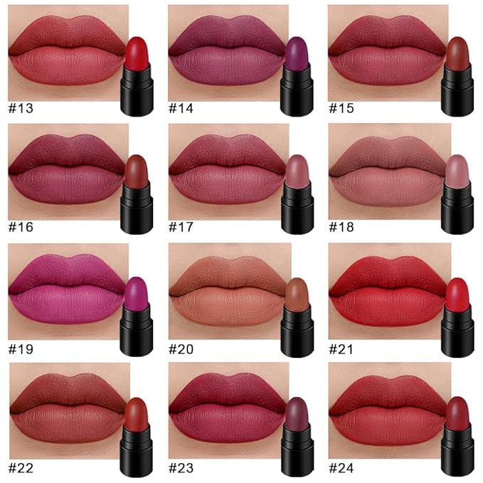 12 Capsule Pills Lipstick Mini Lip Stick Packs Matte Lip Stick Bundles For Women,Dark Sexy Red Brown Nude Mini Matte Lipstick Makeup Lip Liner labiales mate 24 horas originales (Set02, 12pcs set)