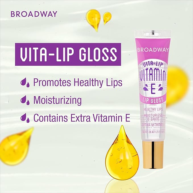 6 pcs Broadway Vita-Lip Gloss High Shine Long Lasting 2 Honey + 2 SHEA BUTTER + 2 Vitamin E Oil by RubyKisses Cosmetics