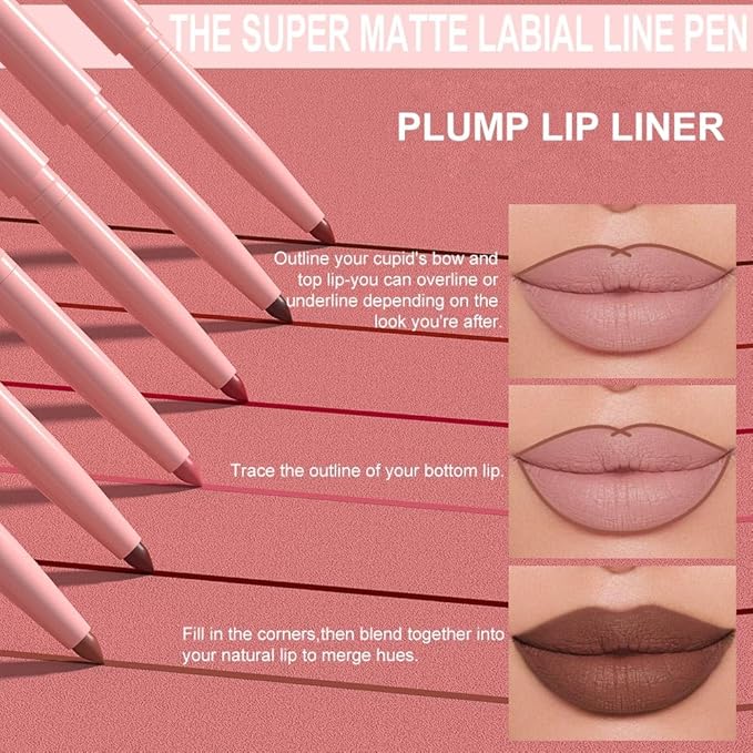 Kaely Matte Velvet Lip Liner Pencils Retractable for Shaping & Sculpting Lips, Taupe Lip Pencils for Women Long Lasting Waterproof Rich Lip Colors Liner Crayon Lipstick delineador de labios 12