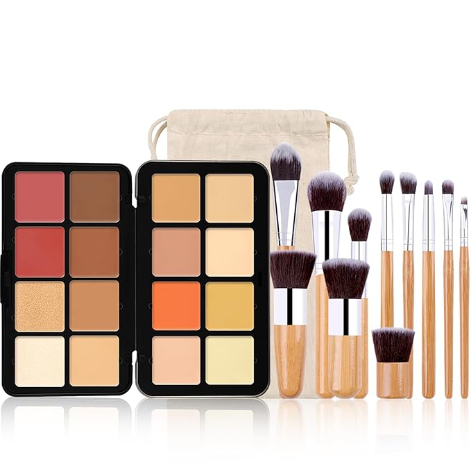 16 Colors Full Coverage Concealer Palette and 11 Pcs Makeup Brush, FantasyDay Long Lasting Lightweight Creamy Formula Xmas Makeup Contour Kit Color Corrector Conceal Moisturizing Foundation Camouflage