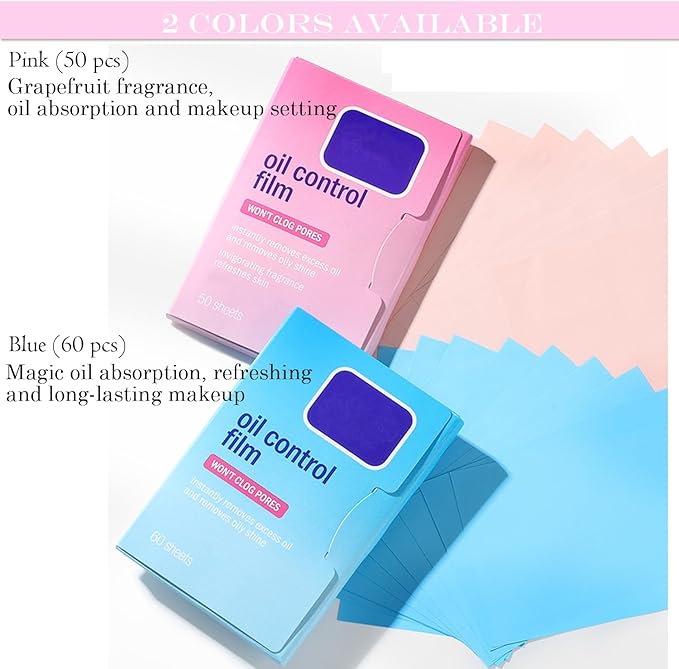 Oil Blotting Sheets for Face,Face Oil Absorbing Oil Blotting Paper for Oily Skin, Portable Oil Wipes Pink& Makeup-Friendly (50 Sheets)
