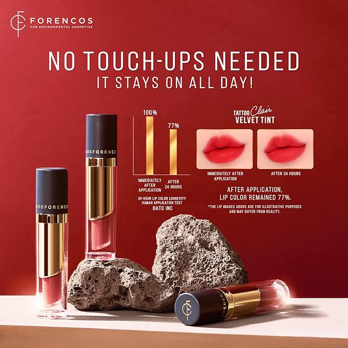 FORENCOS Long Lasting Waterproof Lip Stain Liquid Lipstick, Velvet Matte, Longwear, High Pigmentation, Tattoo Lips, Weightless, Smudge-proof, Non-Sticky, Korean Lip Tint Stain Makeup (27 Lucid)