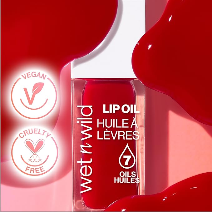 wet n wild Lip Oil - Lightweight, Non-Sticky, Hydrating & Nourishing Formula with 7 Conditioning Oils, Vegan & Cruelty-Free - Heart Rate
