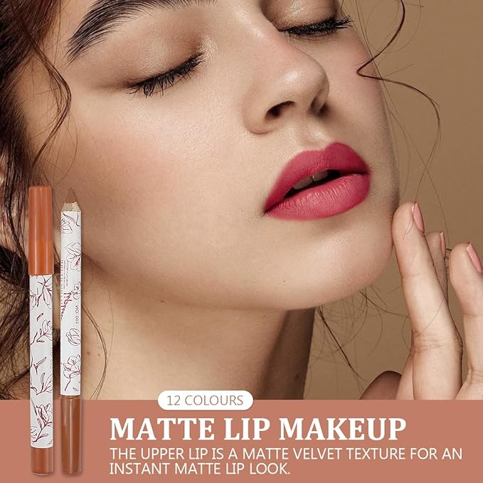 12 Colors Matte Lip Liner Lipliner Pencil Velvet Lip Liner Slim Lip Pencil Smooth Lipsticks Waterproof Long Lasting Lip Liner Makeup Supplies Lip plumper Cosmetic Set