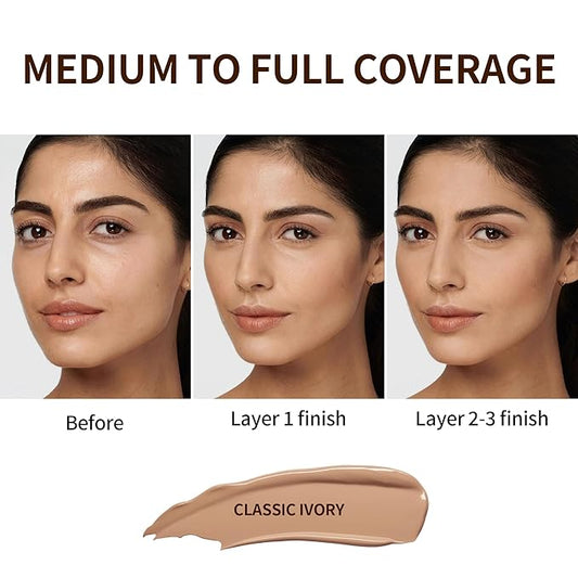 FV Full Coverage Liquid Foundation, Lightweight & Concealing, Long Lasting Matte Foundation Makeup with Flawless Finish, Oil Control Waterproof Foundation for Oily Skin (Classic Ivory Matte)