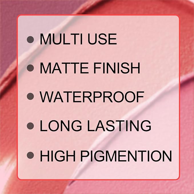 Matte Cream Blush Stick for Cheeks,Blendable Color,Long Lasting Blusher,Highly Pigmented,Non-Greasy,Multi-Stick