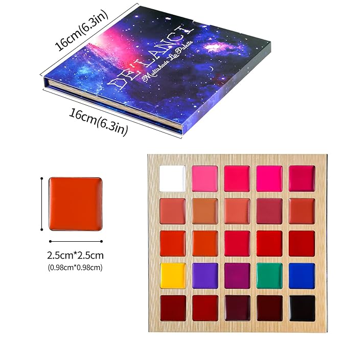 DE'LANCI Neon Eyeshadow Palette 24 Color + Lipstick Pallet 25 Color UV Blacklight Matte and Glitter Shade, Colorful Makeup Set for Christmas Halloween Cosplay Face Body Eyes Makeup Ket