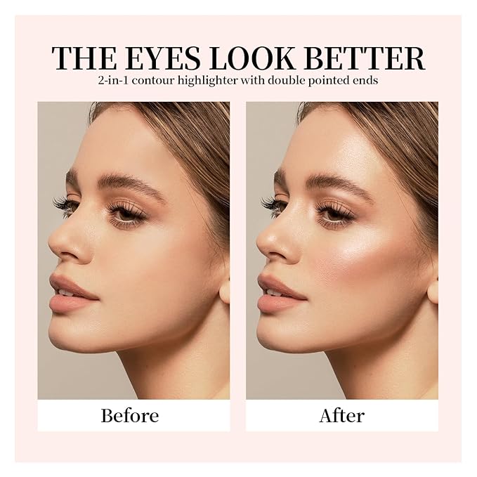 Duo Eye Highlighter & Face Concealer Pencil 2 in 1 Cream Brow Brightener Contour Cone Tip Pen Shimmer Inner Corner Eye Luminizers Creamy Matte Bronzer Cosmetics Stick for Eye Face Makeup
