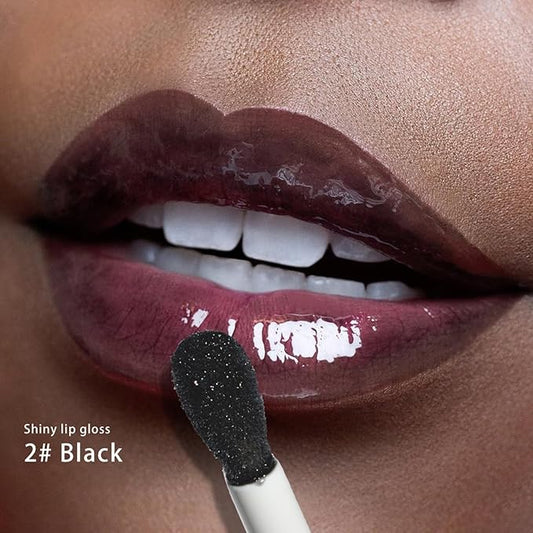 MAEPEOR Black Glossy Lipgloss 5 Colors Nourishing High-shine Glossy Lipgloss Luscious-colors Non-Sticky Shine (Black)