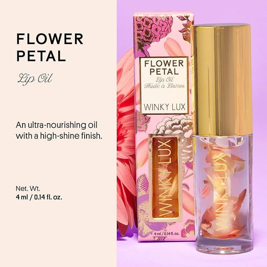 Winky Lux Flower Petal Hydrating Lip Oil - Non-Sticky Lip Gloss for Dry & Damaged Lips, Enhances Shine - Softening Glow Lip Oil - Vegan, Paraben-Free