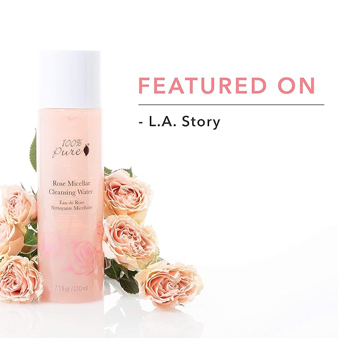 100% PURE Rose Micellar Cleansing Water, Hydrating Makeup Remover, Daily Skin Care for All Skin Types, Soothing Micellar Water, Natural Skin Care - 7.1 Fl Oz