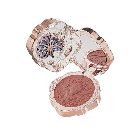 Flower Knows Little Angel Cream Blush 01 Flaming Heart+Butterfly Cloud Collar Angled Powder Brush Frosty Wisteria