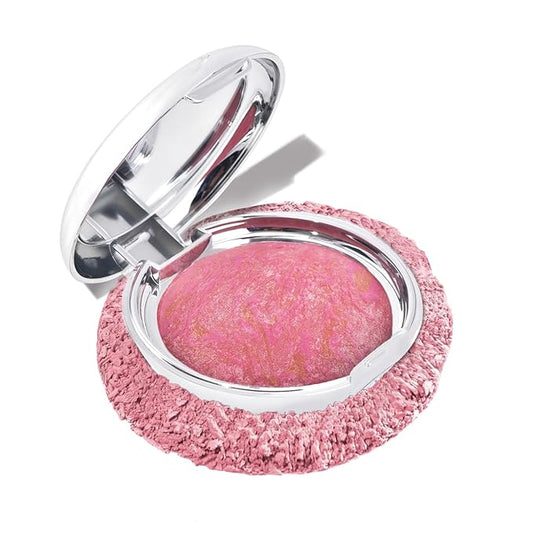 Baked Blush Marbleized Powder Blush for Cheeks, Lightweight Natural Finish, Infused with Vitamin E, Vegan & Cruelty Free, Talc Free - #001 FANTASY PRINCESS