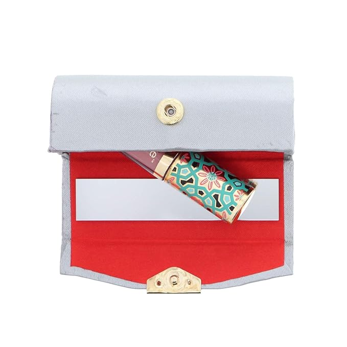 Motique Accessories Silver Solid Satin Ladies Lipstick Case With Mirror Purse Holder Set of 2
