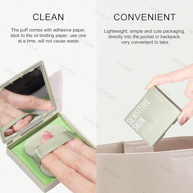 KYDA 400 Sheets Oil Blotting Paper with Mirror and Puff, Refills Included, Skin-friendly Face Oily Absorbing Sheets for All Skin, Travel Size (1 Formal + 3 Fillers)