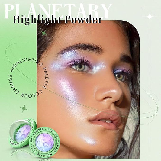 Face Highlighter Palette, Lunar Glow Highlighter Powder Makeup, Chameleon Glitter Shimmer Body Cheek Eye Highlighter, Multichrome Sparkle Holographic Color Shifting Silky Creamy Illuminator#01