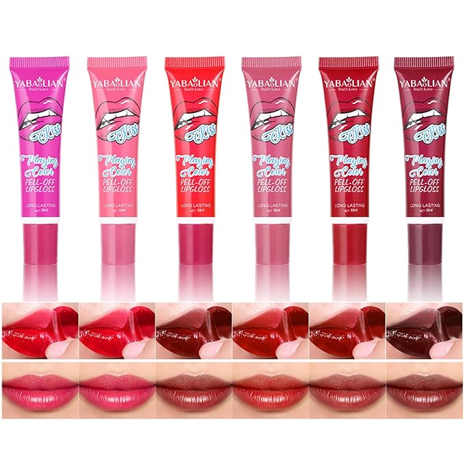 6PCS Lip Stain Peel Off Lip Tint Stain Set Matte Liquid Tattoo Lipstick Semi-permanent lip gloss Long Lasting Waterproof Non-Stick Cup Lip Gloss for Women Lip Makeup#178