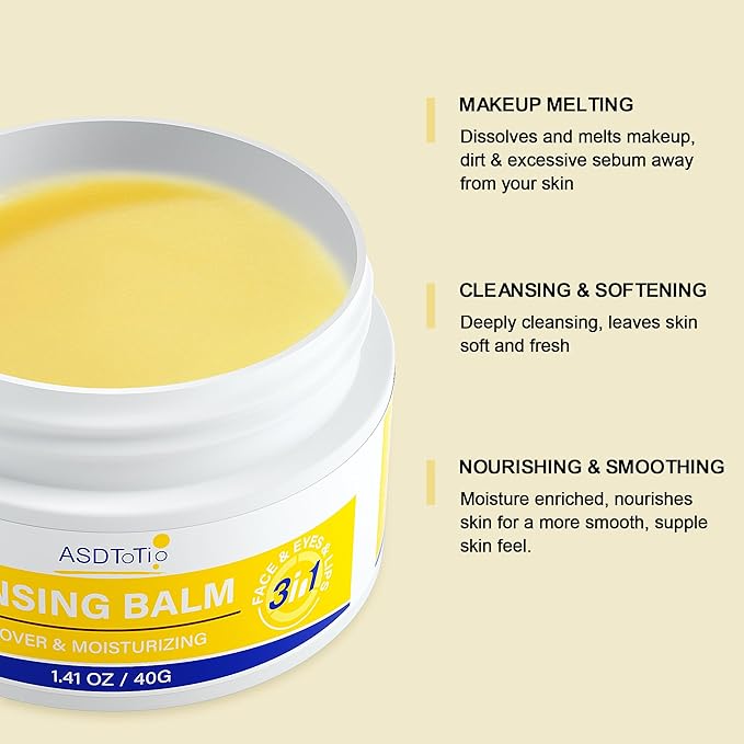 3 in 1 Cleansing Balm- Eye Face Lip Cleansing Balm Makeup Remover,Natural Gentle, Deep Cleaning, Made for All Skin Types