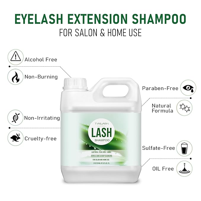 Lash Shampoo Bulk, Eyelash Cleanser for Extensions 2 Liters, Dispenser Pump, Non-irritating or Burning Eyelid Foaming Cleanser for Professional Salon and Home Use (Aloe Vera-2L)