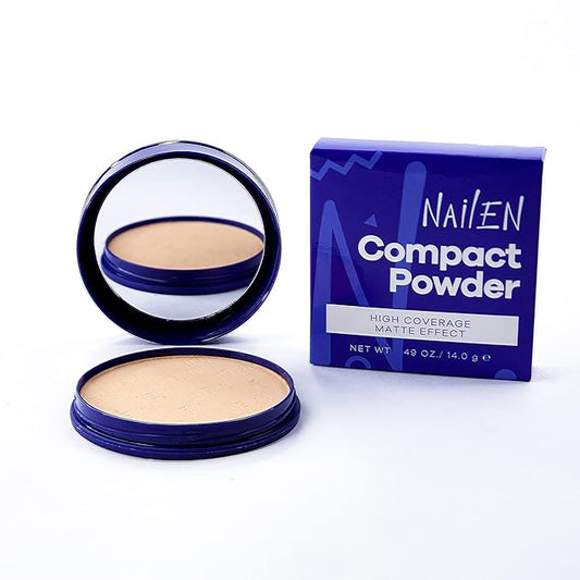 Nailen Compact Makeup Setting Powder Foundation with Matte Finish, Shine Control, Full Coverage - Ideal for All Skin Types & Poreless Smooth Face Look - Tone 0, (1 Count)