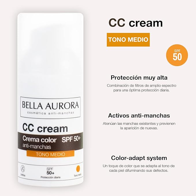 Bella Aurora Cc Cream Medium Shade SPF50 Plus, 30 ml