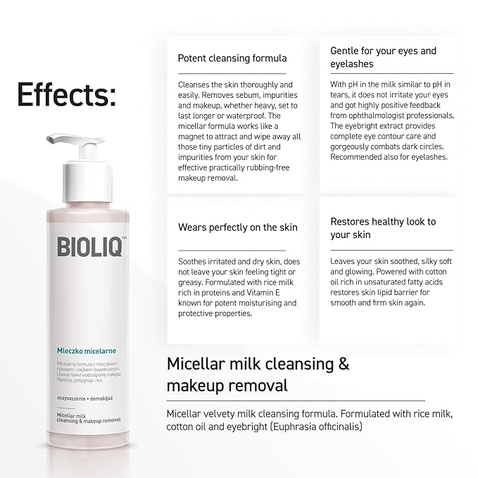 Clean Micellar Milk - Nourishing Skincare with Cottonseed Oil, Rice Milk & Eyebright Extract, Makeup Removal & Dark Circle Reduction - 135ml