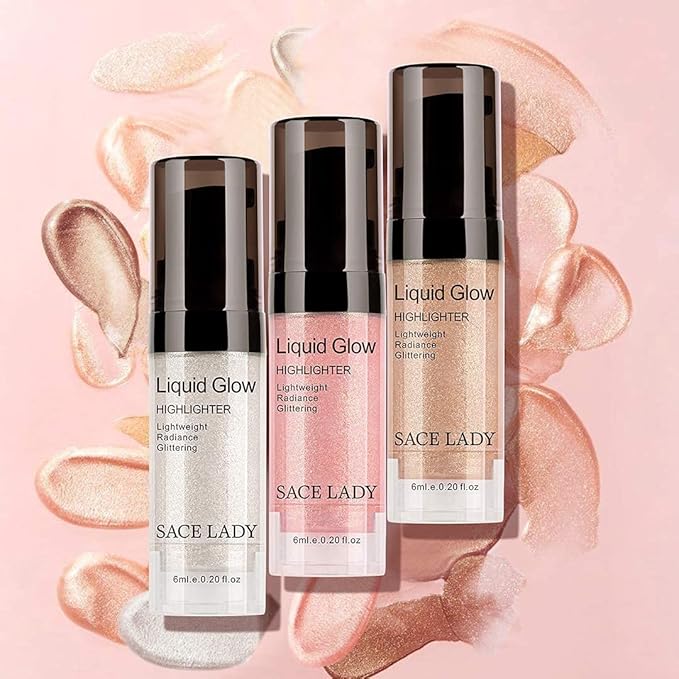Matte Pore Face Primer 3pcs & Shimmer Highlighter Makeup Glow Illuminator 3pcs, Ultra-smooth Soft Lightweight Pore Minimizer and Liquid Highlighter Face Cosmetic Set