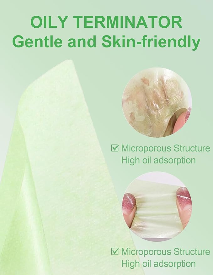 Upgrade Oil Blotting Paper - 300 Sheets w/Mirror, Puff & Refills, Absorbs Excess Face Oil, Controls Shine, Gentle for Makeup Use.