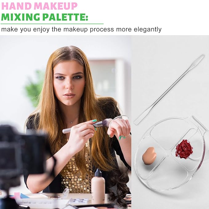 2 Pcs Acrylic Handheld makeup Mixing Palette with 2 stainless steel Spatulas Clear Cosmetic Palette for Nail Art & Manicure
