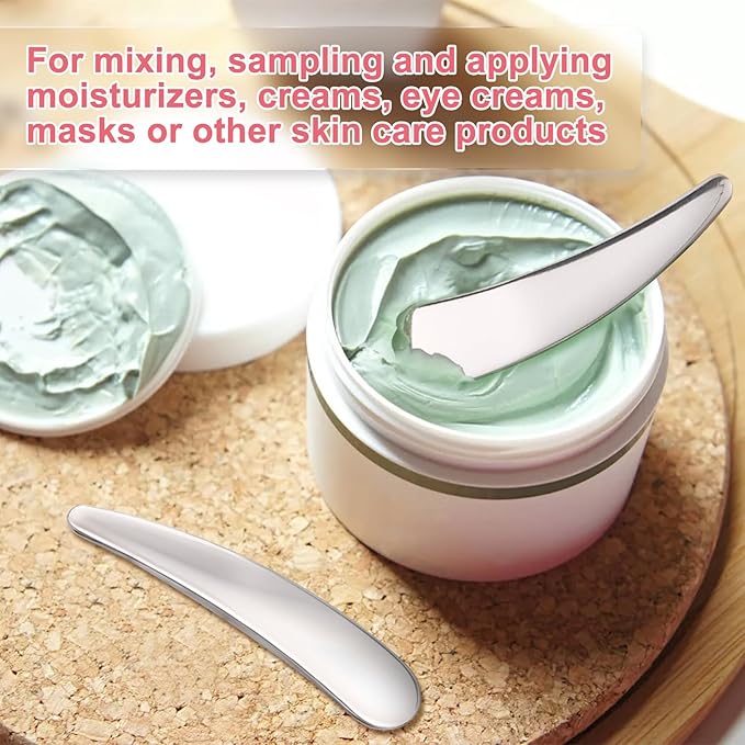 5PCS Mini Makeup Cosmetic Spatula, Reusable Metal Makeup Spatulas Skincare Spoon, Facial Cream Mask Applicator Scoop, Mild Beauty Tools for Mixing, Sampling Face Eye Cream - Silver