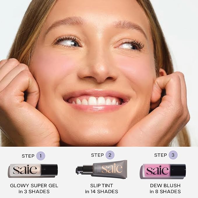 Saie Mini Glowy Super Gel Lightweight Illuminator - Luminizer + Makeup Primer for Glowing Skin - Enriched with Vitamin C + Hydrating Squalane Oil - Roseglow (0.5 oz)