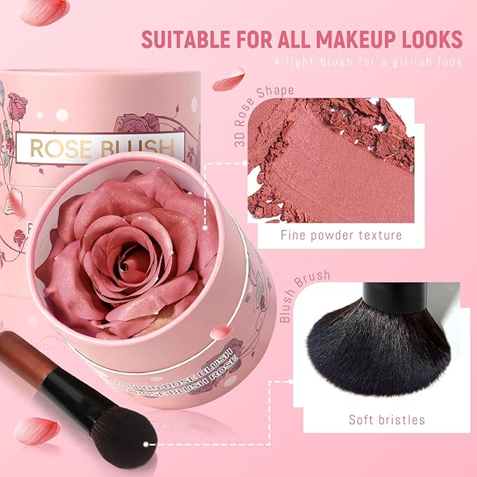 3D Rose Petal Blush for Cheeks, Baby Peach Cream to Powder Flower Blush Makeup Gift for Women, Natural Nude Dewy Finish Shimmer Buildable Face Rouge Rubor Highlighter Contour Makeup-Baby Peach