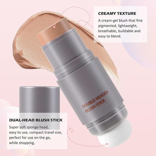 Boobeen Cream Blush Stick, Double-Head Lightweight Long-Lasting Color Natural Makeup Stick, Multi Face for Cheek, Lip and Eye, Dewy Finish for All Skin Tones