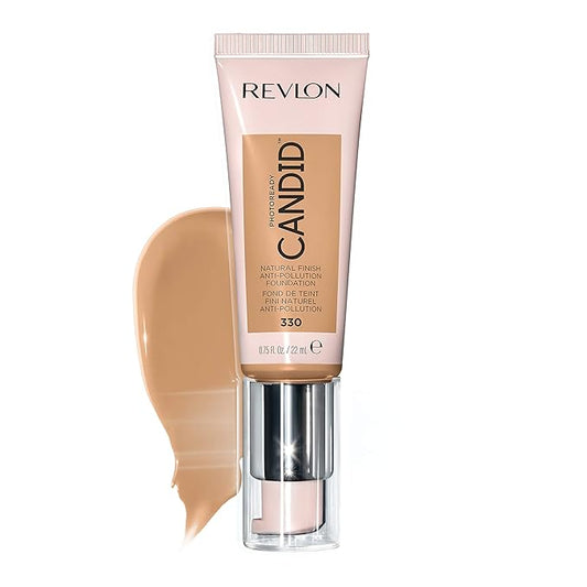 Revlon PhotoReady Candid Natural Finish Foundation, with Anti-Pollution, Antioxidant, Anti-Blue Light Ingredients, 330 Light Honey, 0.75 fl. oz.