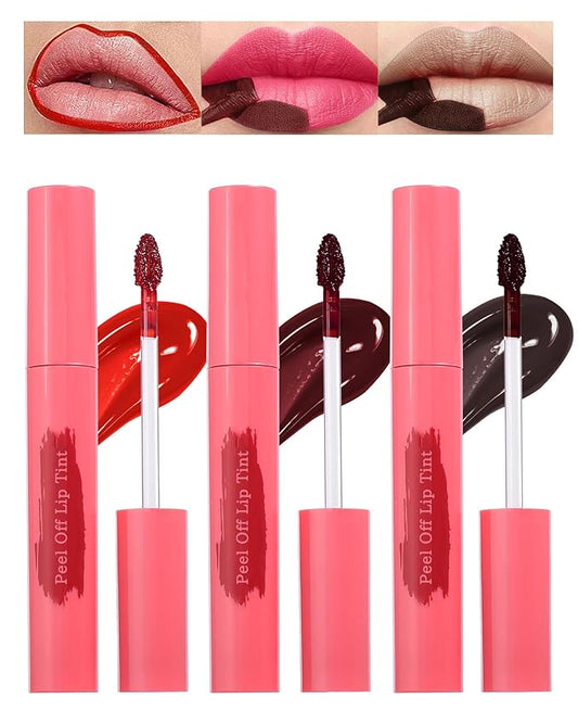 Peel Off Lip Tint Stain Set-3pcs Tattoo Lip Liner Stain Lip Gloss with Matte Finish,Long Lasting Waterproof Nonstick Lipstain Tinted Lipgloss,Mother's Day Makeup Gift Kit for Women Girl-02+04+06