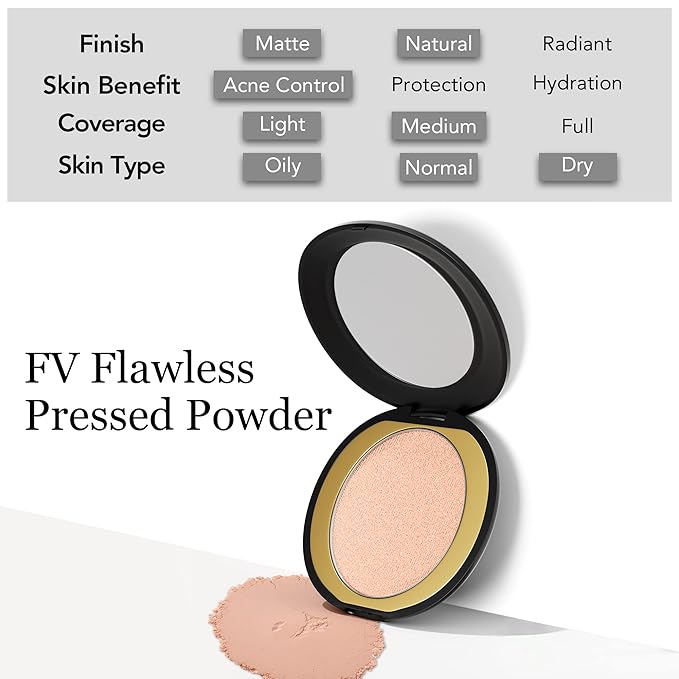 FV Flawless Matte Pressed Powder - Oil-Control & Long-Lasting Coverage, Lightweight Baking Setting Powder for All Skin Types, 0.28oz, Classic Ivory