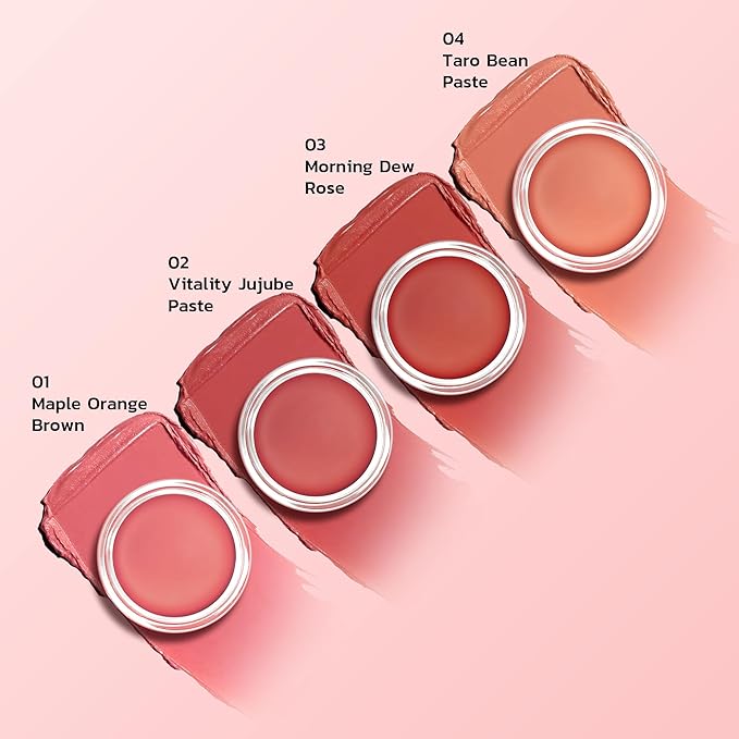 Cream Blush for Cheeks, Lips and Eyes, Natural-Looking, Long-Lasting Face Makeup, Moisturizing Formula Waterproof Blendable Color Blush (Taro Bean Paste)