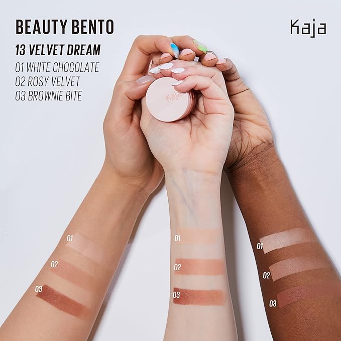 Kaja Lip & Blush Glazed Keychain Stain - Jelly Charm 01 Cherry Spritz + Beauty Bento Collection - Bouncy Eyeshadow Trio 13 Velvet Dream, 0.03 Oz Bundle