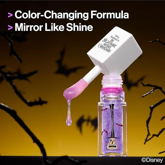 wet n wild Nightmare Before Christmas Color Changing Lip Oil, Nourishing High-Shine Formula with pH-Activated Tint, Chocolate & Vanilla Scent - Two Faced