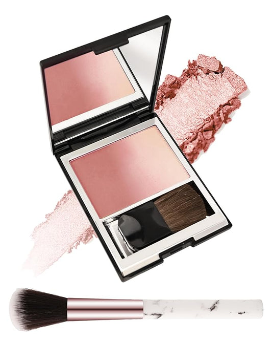 Blush Powder for Cheeks,Gradual Shimmer Pink Blusher Palette with Brush,Lightweight Buildable Color Blush Hightlighter Powder,Longlasting Waterproof Facial Makeup,Mother's Day Gift for Women Girl-02#