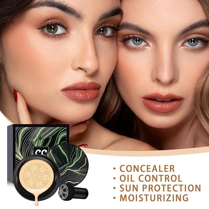 Air Cushion CC Cream Foundation With Powder Puff, Moisture Long-Lasting BB Cream Full Coverage Foundation for All Skin Types,Waterproof Breathable Even Color Smooth Radiant Finish Skin(Buff Beige)