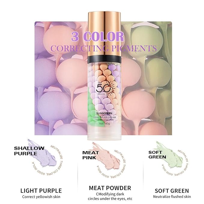 Color Correcting Facial Primer SPF 50 PA+++,3 In 1 Isolation Cream One Step Brightening Primer to Even Skin Tone Primer Oil Control Skin Corrector Face Makeup Base