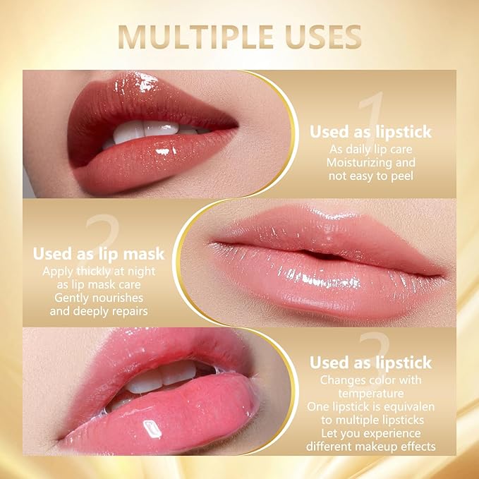 2Pcs Transferproof Color Changing Lipstick, Gold Crystal Color Changing Lipstick, Moisturizer Long Lasting Lip Balm for Women (Gold Crystal)